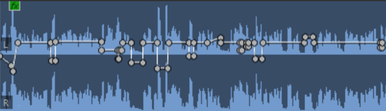 Screenshot of audio track with volume keyframes in Adobe Premiere Pro.